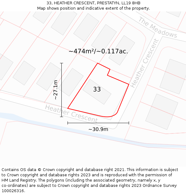 33, HEATHER CRESCENT, PRESTATYN, LL19 8HB: Plot and title map