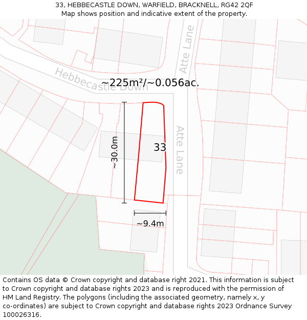 33, HEBBECASTLE DOWN, WARFIELD, BRACKNELL, RG42 2QF: Plot and title map