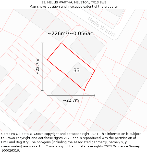 33, HELLIS WARTHA, HELSTON, TR13 8WE: Plot and title map