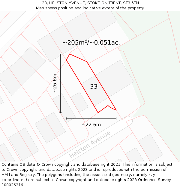 33, HELSTON AVENUE, STOKE-ON-TRENT, ST3 5TN: Plot and title map