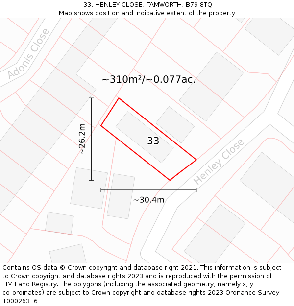 33, HENLEY CLOSE, TAMWORTH, B79 8TQ: Plot and title map