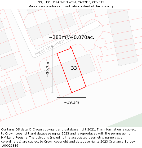 33, HEOL DRAENEN WEN, CARDIFF, CF5 5TZ: Plot and title map