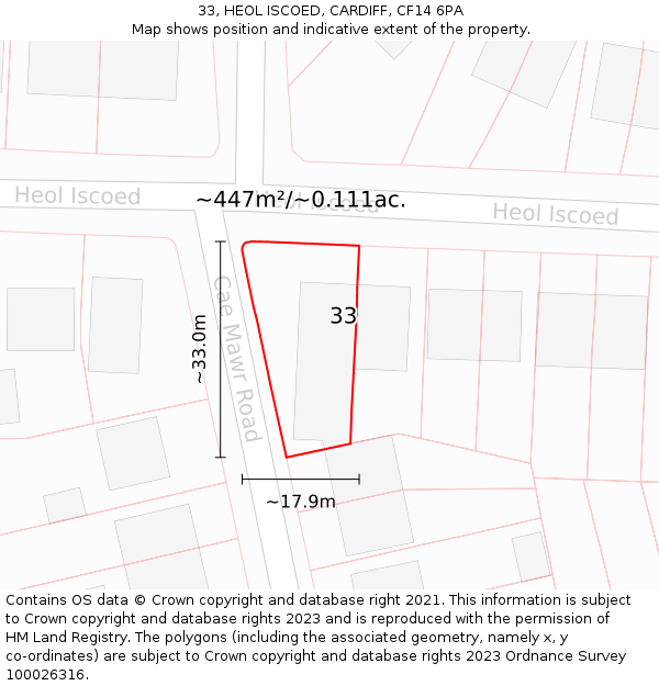 33, HEOL ISCOED, CARDIFF, CF14 6PA: Plot and title map