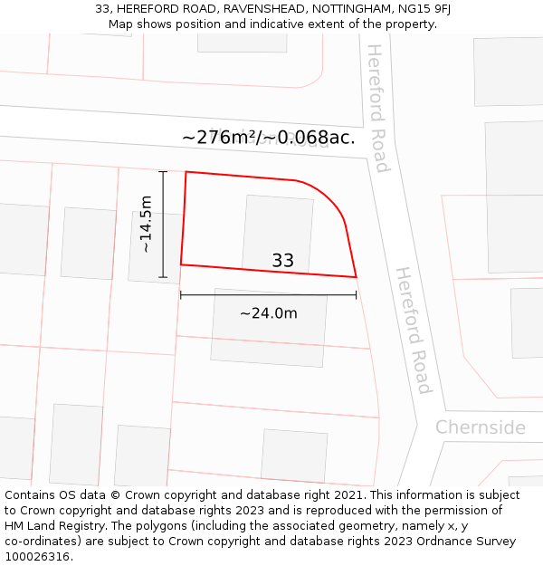 33, HEREFORD ROAD, RAVENSHEAD, NOTTINGHAM, NG15 9FJ: Plot and title map