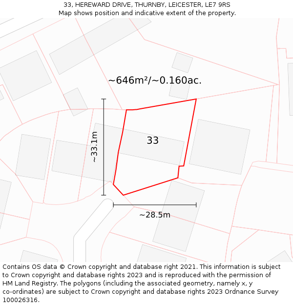 33, HEREWARD DRIVE, THURNBY, LEICESTER, LE7 9RS: Plot and title map