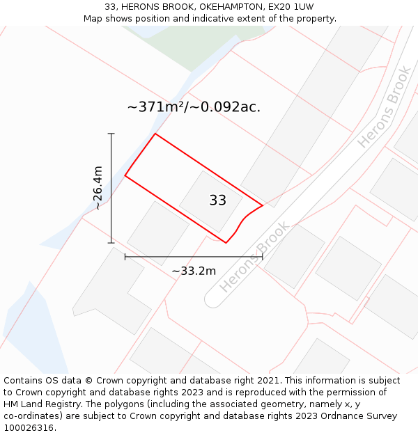 33, HERONS BROOK, OKEHAMPTON, EX20 1UW: Plot and title map