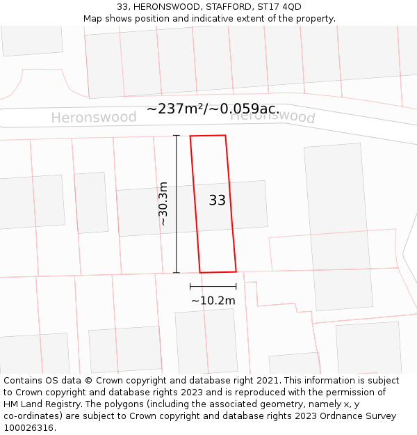 33, HERONSWOOD, STAFFORD, ST17 4QD: Plot and title map