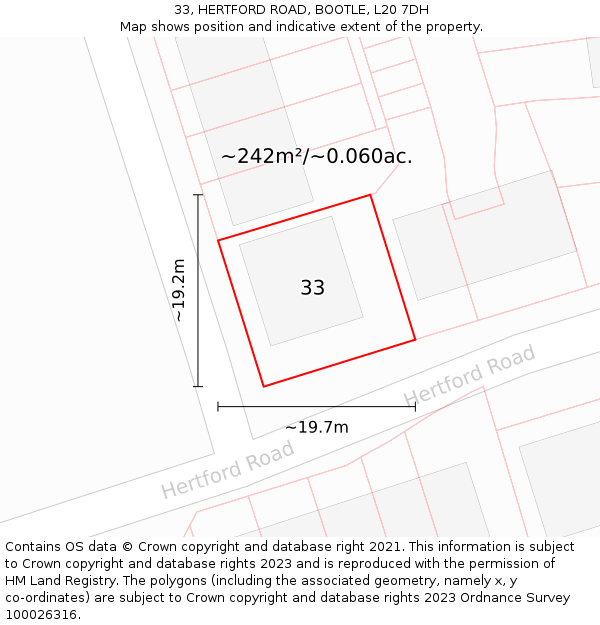 33, HERTFORD ROAD, BOOTLE, L20 7DH: Plot and title map