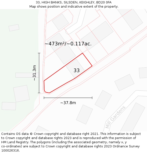 33, HIGH BANKS, SILSDEN, KEIGHLEY, BD20 0FA: Plot and title map