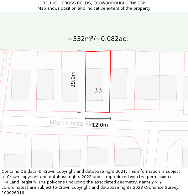 33, HIGH CROSS FIELDS, CROWBOROUGH, TN6 2SN: Plot and title map