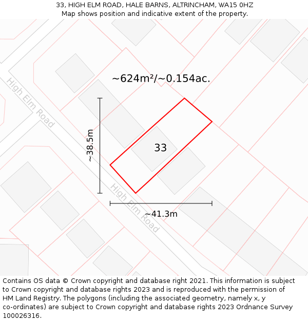 33, HIGH ELM ROAD, HALE BARNS, ALTRINCHAM, WA15 0HZ: Plot and title map