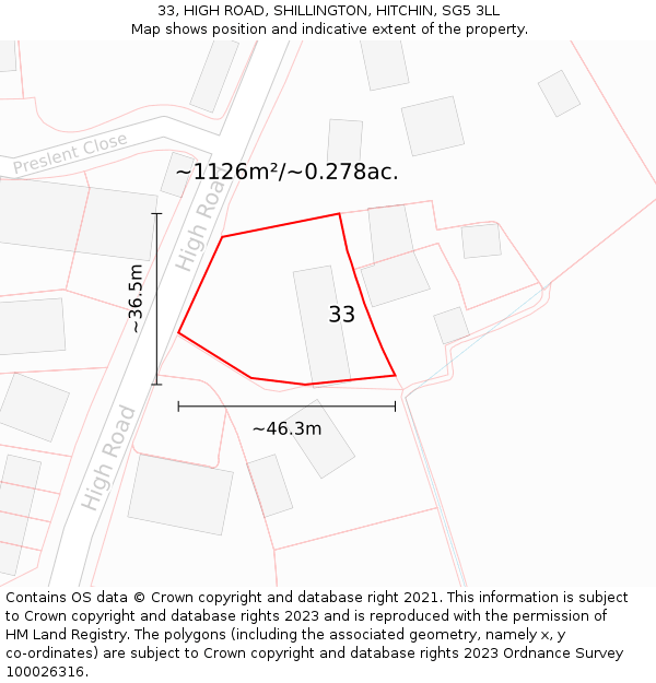 33, HIGH ROAD, SHILLINGTON, HITCHIN, SG5 3LL: Plot and title map
