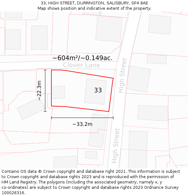 33, HIGH STREET, DURRINGTON, SALISBURY, SP4 8AE: Plot and title map