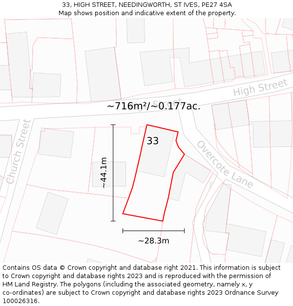 33, HIGH STREET, NEEDINGWORTH, ST IVES, PE27 4SA: Plot and title map