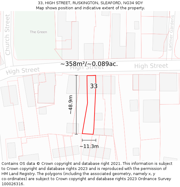 33, HIGH STREET, RUSKINGTON, SLEAFORD, NG34 9DY: Plot and title map
