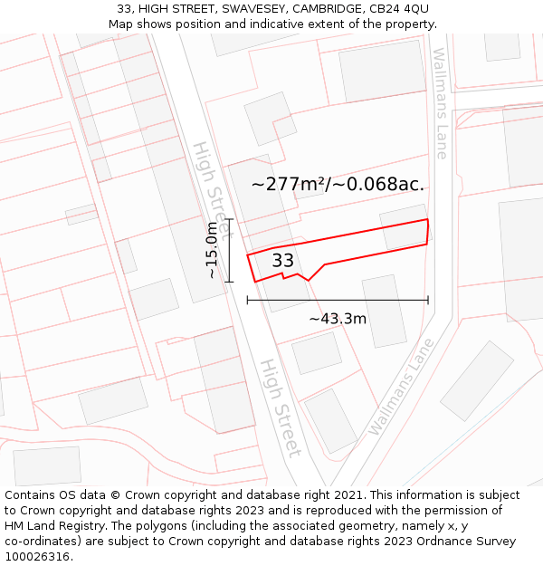 33, HIGH STREET, SWAVESEY, CAMBRIDGE, CB24 4QU: Plot and title map