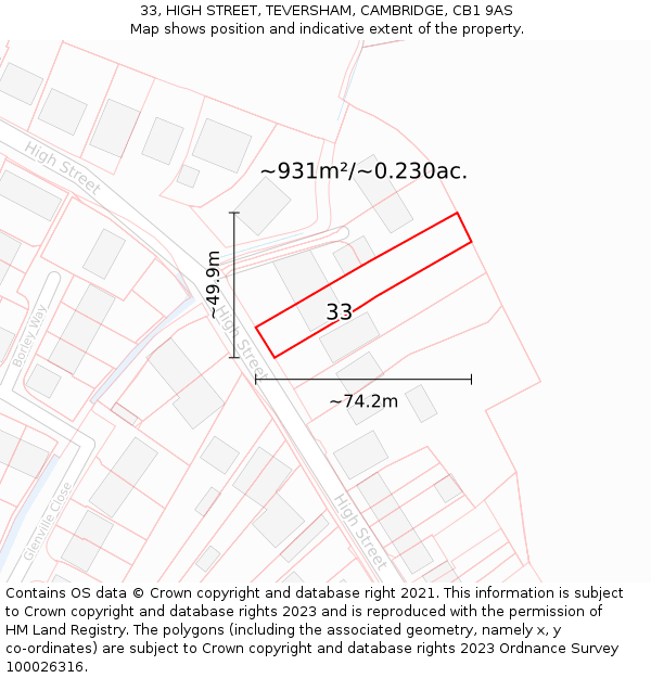 33, HIGH STREET, TEVERSHAM, CAMBRIDGE, CB1 9AS: Plot and title map