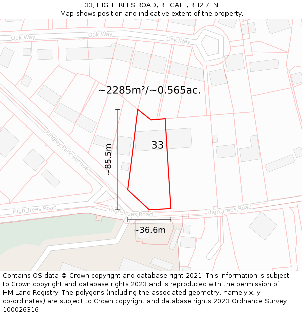 33, HIGH TREES ROAD, REIGATE, RH2 7EN: Plot and title map