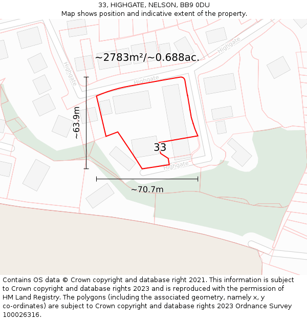 33, HIGHGATE, NELSON, BB9 0DU: Plot and title map