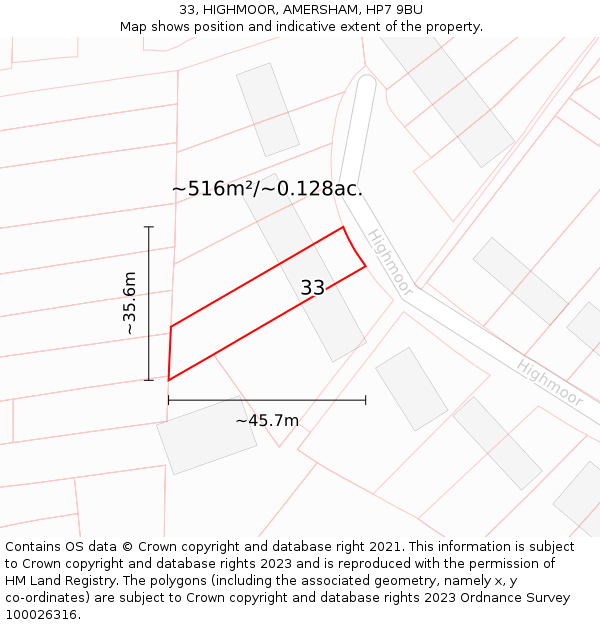 33, HIGHMOOR, AMERSHAM, HP7 9BU: Plot and title map