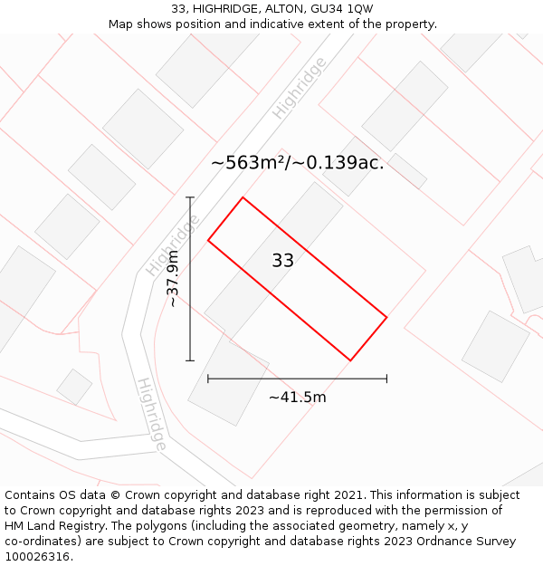 33, HIGHRIDGE, ALTON, GU34 1QW: Plot and title map
