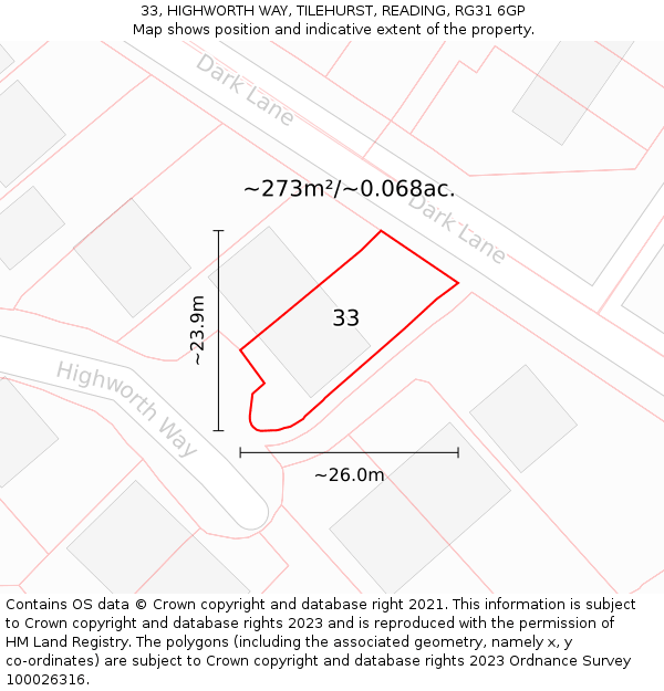 33, HIGHWORTH WAY, TILEHURST, READING, RG31 6GP: Plot and title map