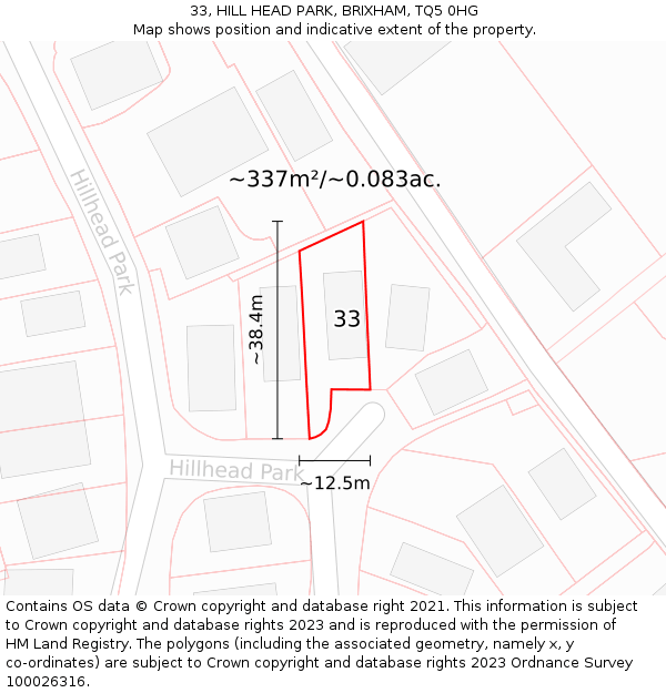 33, HILL HEAD PARK, BRIXHAM, TQ5 0HG: Plot and title map