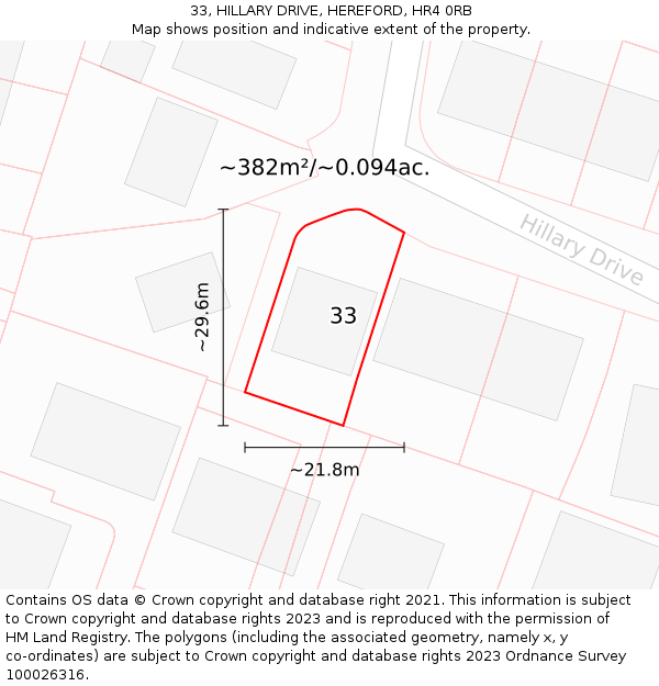 33, HILLARY DRIVE, HEREFORD, HR4 0RB: Plot and title map