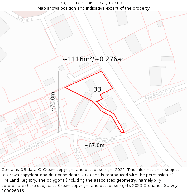 33, HILLTOP DRIVE, RYE, TN31 7HT: Plot and title map