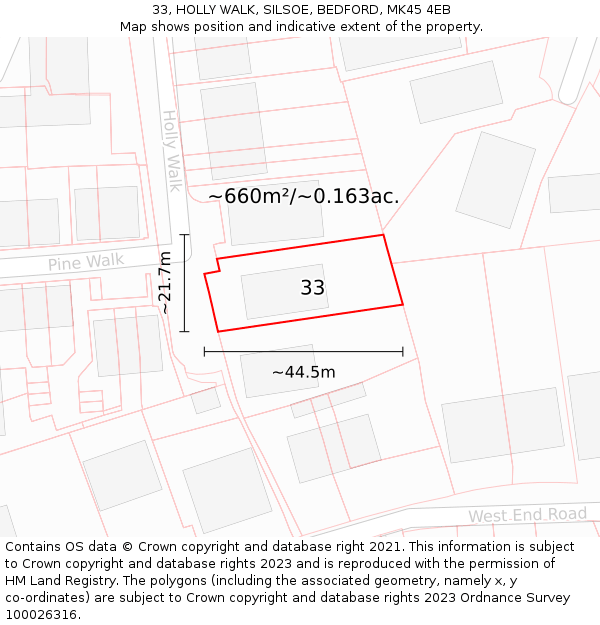 33, HOLLY WALK, SILSOE, BEDFORD, MK45 4EB: Plot and title map