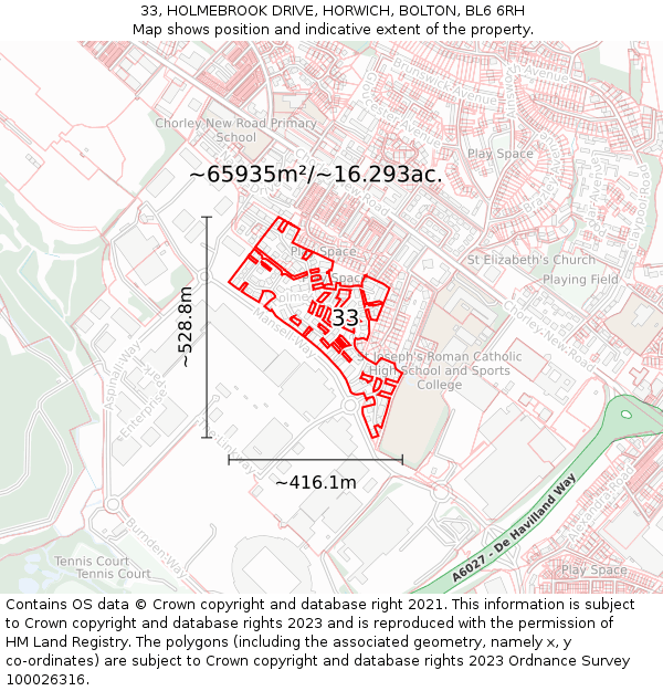33, HOLMEBROOK DRIVE, HORWICH, BOLTON, BL6 6RH: Plot and title map
