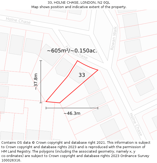 33, HOLNE CHASE, LONDON, N2 0QL: Plot and title map
