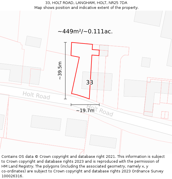 33, HOLT ROAD, LANGHAM, HOLT, NR25 7DA: Plot and title map