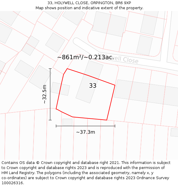 33, HOLYWELL CLOSE, ORPINGTON, BR6 9XP: Plot and title map
