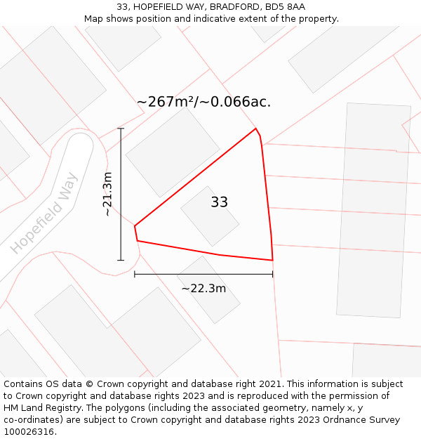 33, HOPEFIELD WAY, BRADFORD, BD5 8AA: Plot and title map