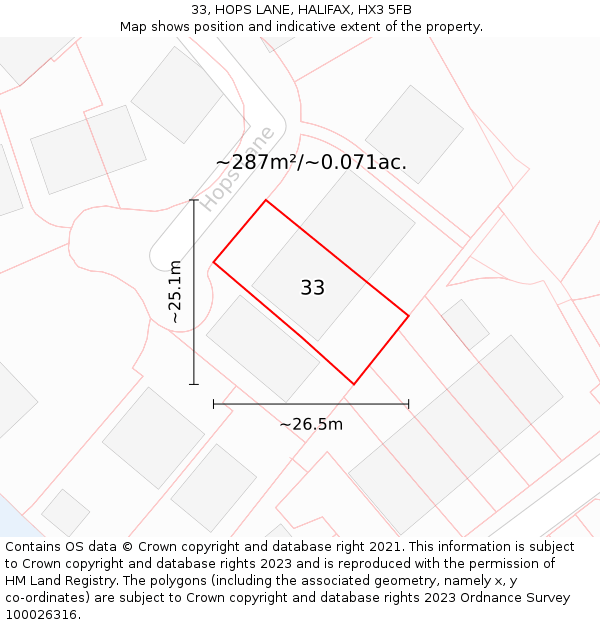 33, HOPS LANE, HALIFAX, HX3 5FB: Plot and title map