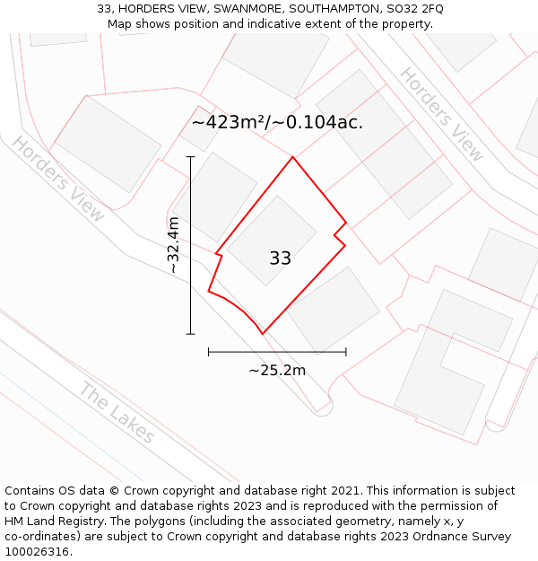 33, HORDERS VIEW, SWANMORE, SOUTHAMPTON, SO32 2FQ: Plot and title map