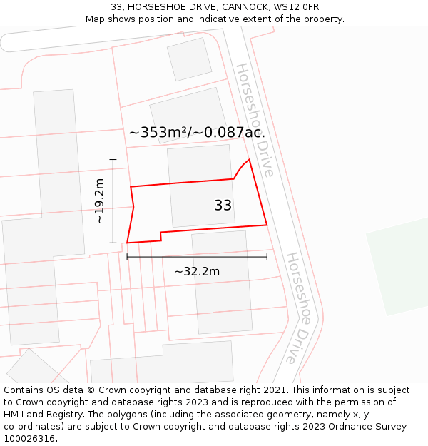 33, HORSESHOE DRIVE, CANNOCK, WS12 0FR: Plot and title map
