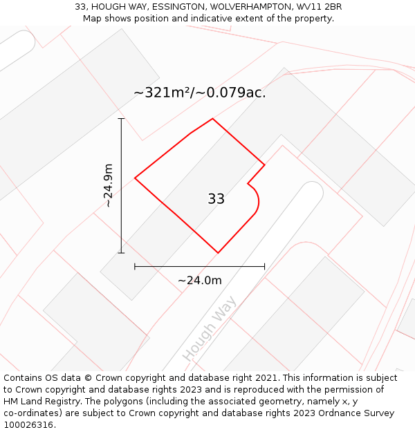 33, HOUGH WAY, ESSINGTON, WOLVERHAMPTON, WV11 2BR: Plot and title map
