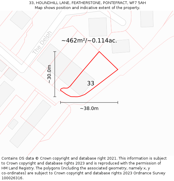 33, HOUNDHILL LANE, FEATHERSTONE, PONTEFRACT, WF7 5AH: Plot and title map