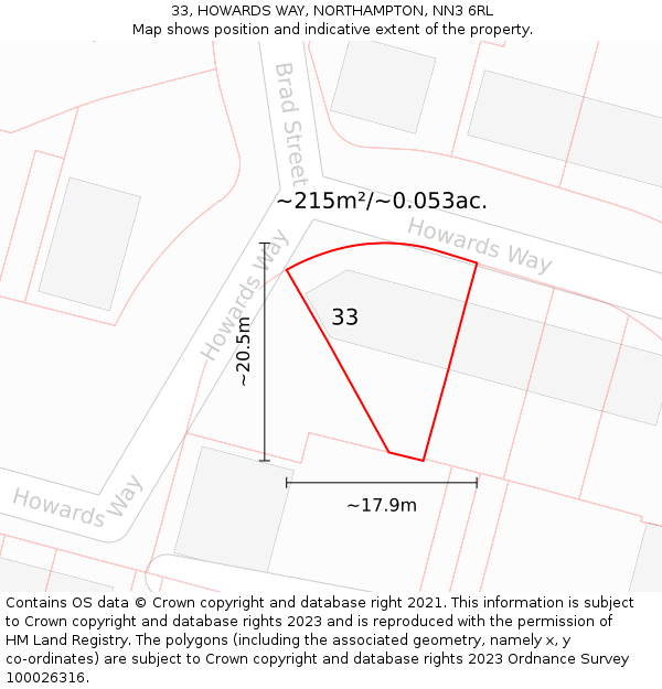 33, HOWARDS WAY, NORTHAMPTON, NN3 6RL: Plot and title map