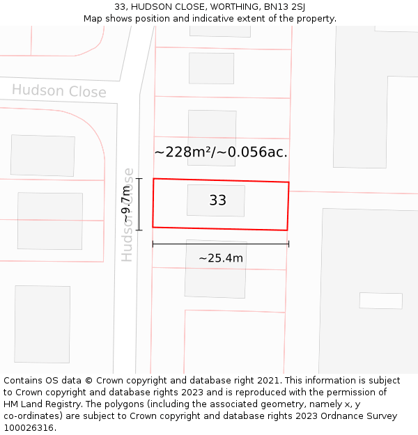 33, HUDSON CLOSE, WORTHING, BN13 2SJ: Plot and title map