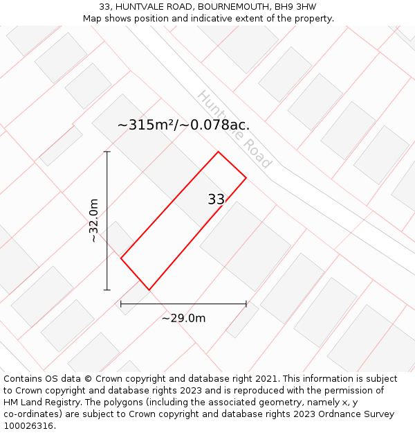 33, HUNTVALE ROAD, BOURNEMOUTH, BH9 3HW: Plot and title map