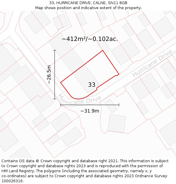 33, HURRICANE DRIVE, CALNE, SN11 8GB: Plot and title map