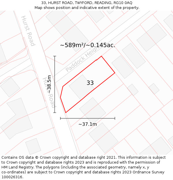 33, HURST ROAD, TWYFORD, READING, RG10 0AQ: Plot and title map