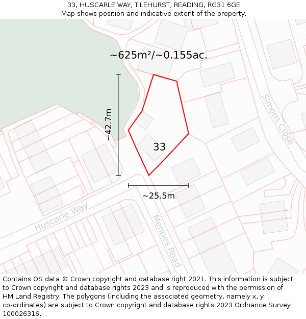 33, HUSCARLE WAY, TILEHURST, READING, RG31 6GE: Plot and title map