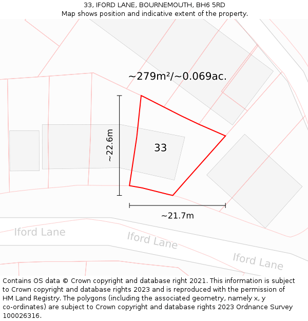 33, IFORD LANE, BOURNEMOUTH, BH6 5RD: Plot and title map