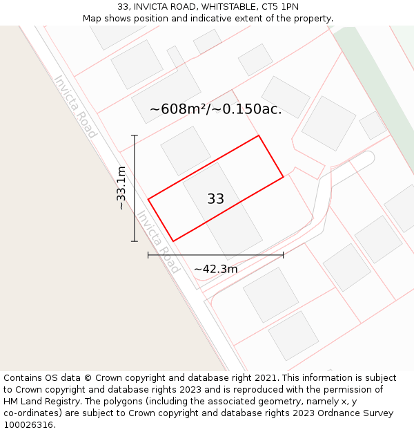 33, INVICTA ROAD, WHITSTABLE, CT5 1PN: Plot and title map