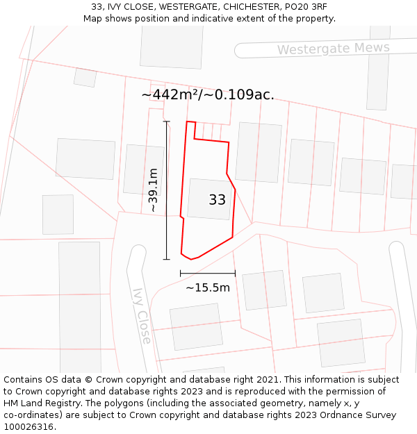 33, IVY CLOSE, WESTERGATE, CHICHESTER, PO20 3RF: Plot and title map