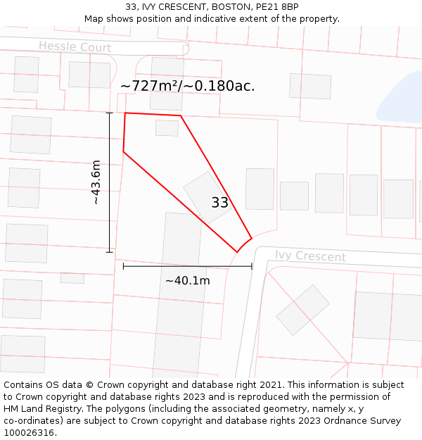 33, IVY CRESCENT, BOSTON, PE21 8BP: Plot and title map